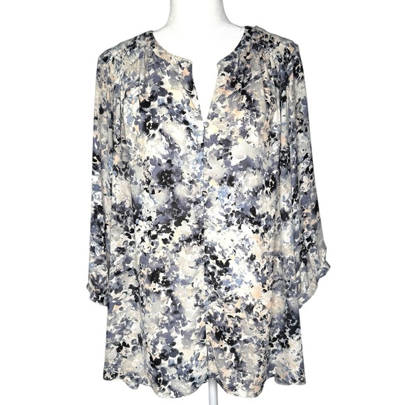 Rose + Olive Blouse 2X Boho Peasant Gypsy Floral Button Shirt‎ Popover Tunic Top - Picture 1 of 8